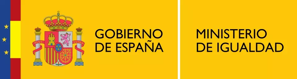 Logo oficial del Gobierno de España junto al logo del Ministerio de Igualdad sobre fondo amarillo.